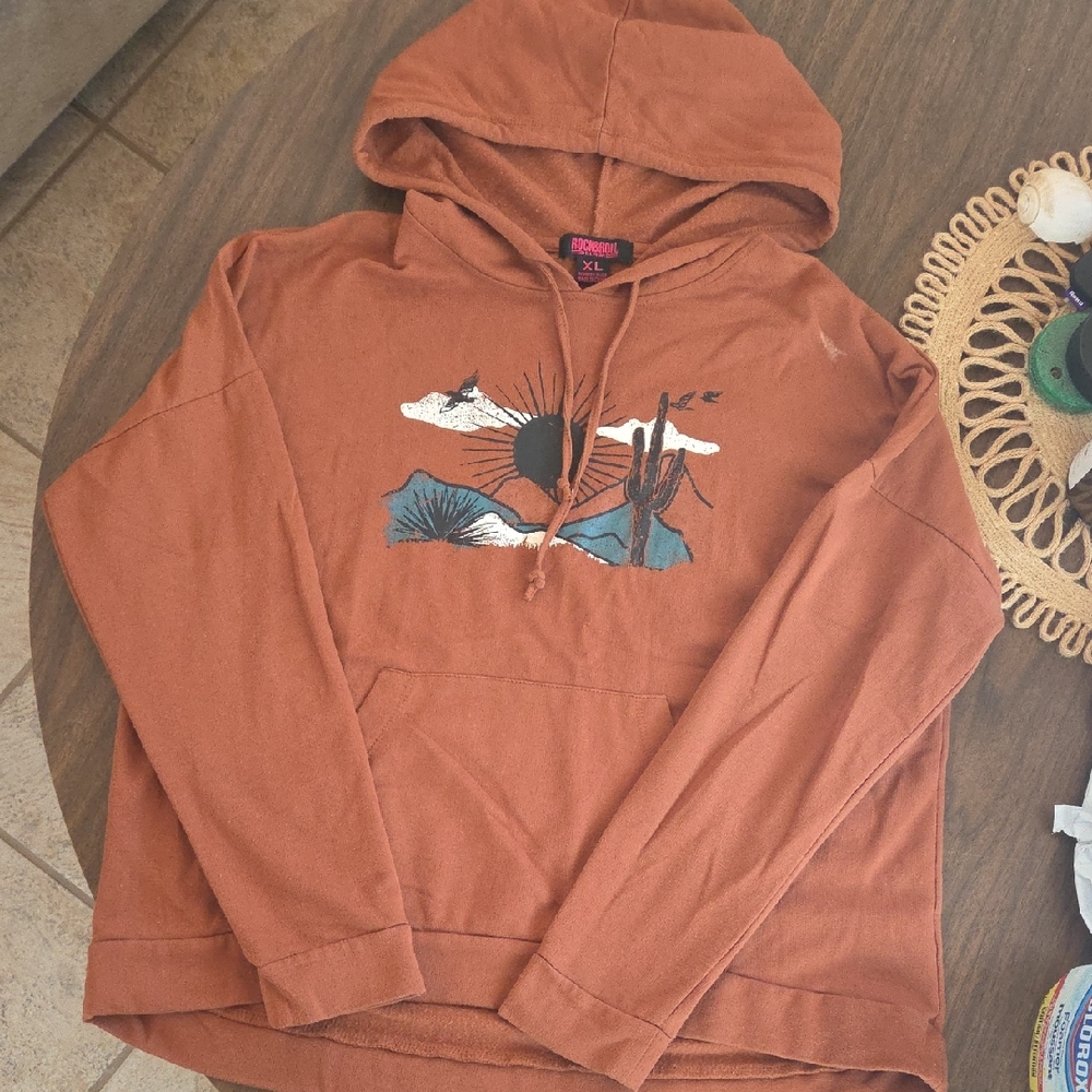 Rock&Roll Denim Hooded Sweatshirt with Desert Graphic